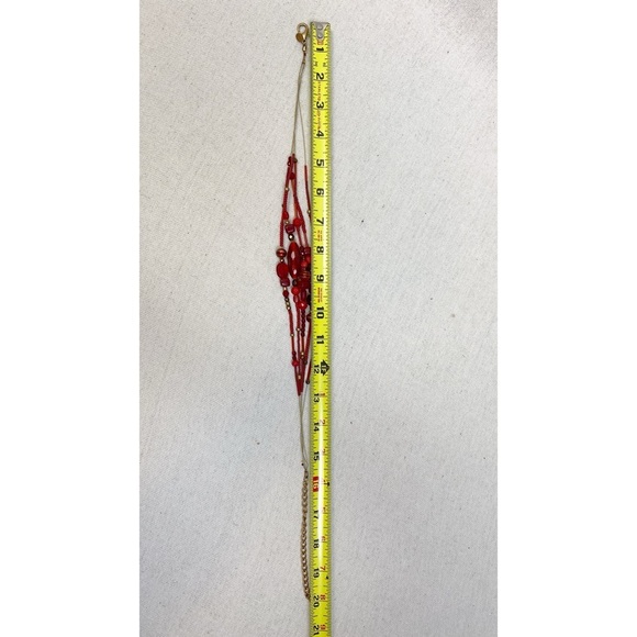 Chicos Red Gold Glass Beaded Multi strand Necklace - Picture 7 of 7